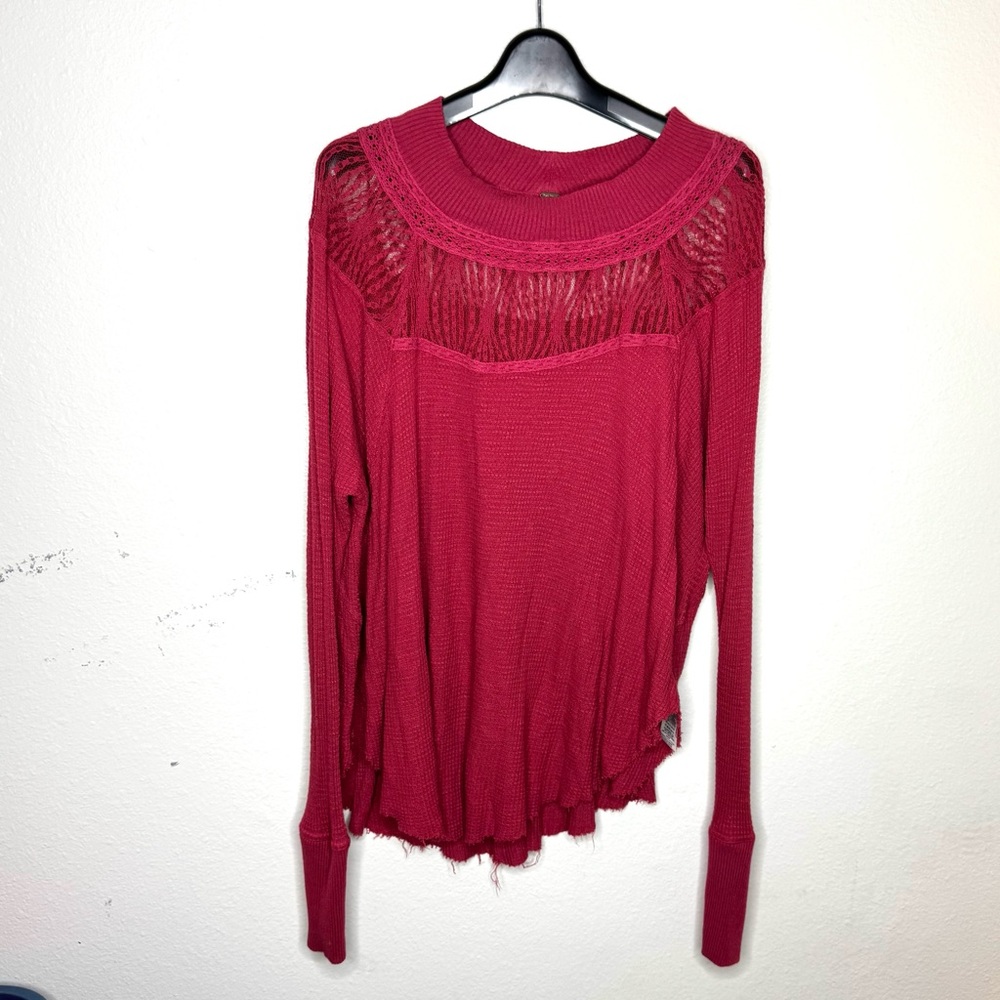 Free People Red Spring Valley Waffle‎ Knit Top